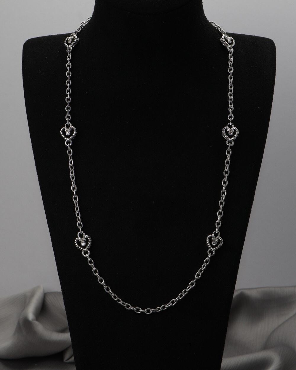 Judith Ripka Sterling Silver Cz Heart Station Necklace 19.5G / 20in